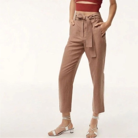 Aritzia Wilfred Tie front Jallade pant Heather pink trousers tweed sz 2 - Picture 2 of 11